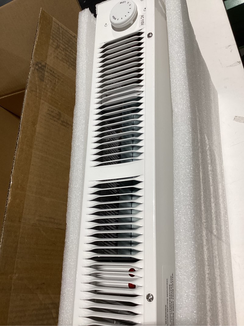 Condition photo showing New/Like New for 112 electric kickspace toe kick heater with thermostat, 1500w 240v/750w 120v, fan-forced instant heat, 150 sq. ft., compact built-in design for kitchen cabinet laundry room, white