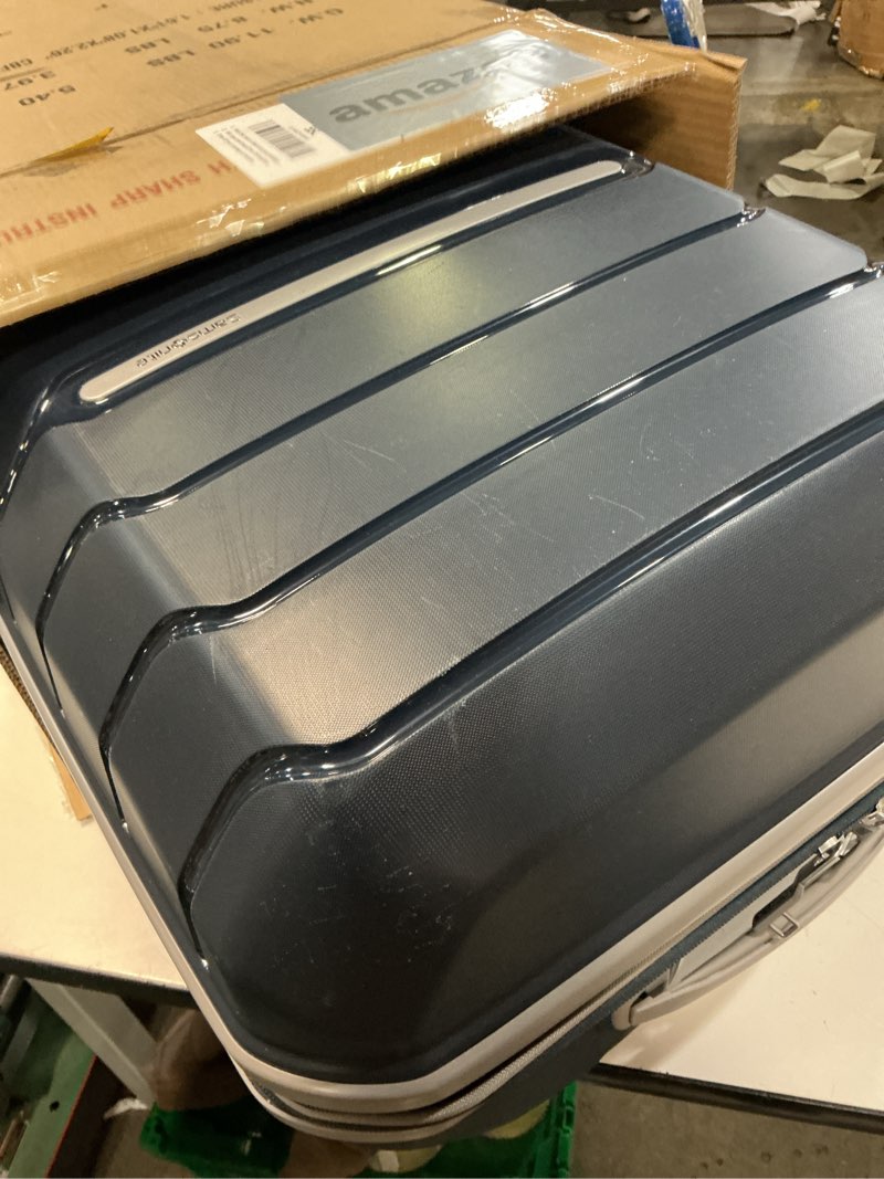 Condition photo showing As Is for Samsonite Freeform 24-Inch Medium Luggage with Dual 360° Spinner Wheels - Checked Suitcase - TSA Lock, Airline-Approved - Lightweight Durable Polypropylene Expandable Hardshell - Navy Checked-Medium Spinner Navy