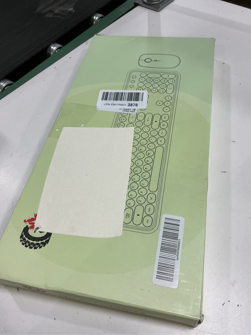 Condition photo showing New/Like New for FOPETT Wireless Keyboard and Mouse Combo - 2.4G Full-Sized Cute Colorful Mouse and Keyboard with 104 Round Keys Retro Typewriter Keyboard for Laptop/Windows/PC - Green Gradient V2020 Green Gradient