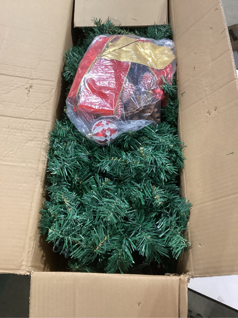 Condition photo showing Good Condition for VINGLI 48 Inch Pre-lit Artificial Christmas Wreath, Ourdoor Christmas Wreath Decorations with 150 LED Lights and 450 PVC Branch Tips for Garage, Xmas Door Wreath w/Bow, Pine Cones, Ornaments, Plug-in 48 Inch Red & Green