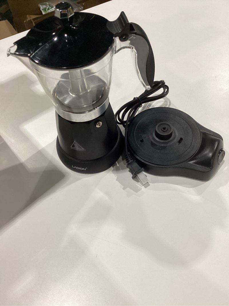 Condition photo showing As Is for Cafeteras Electricas Modernas Moka Pot, Italian Coffee Espresso Machine, 6 Cup Cuban Coffee Maker with Detachable Base & Overheat Protection, Greca Electrica De Cafe Gift for Travel Stainless steel metallic