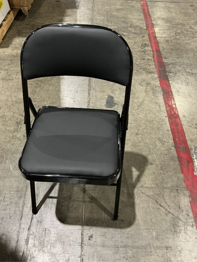 Condition photo showing Good Condition for dumos leather padded folding chair, indoor outdoor portable stackable commercial seat with steel frame, capacity for home, office, party, comfy, black black