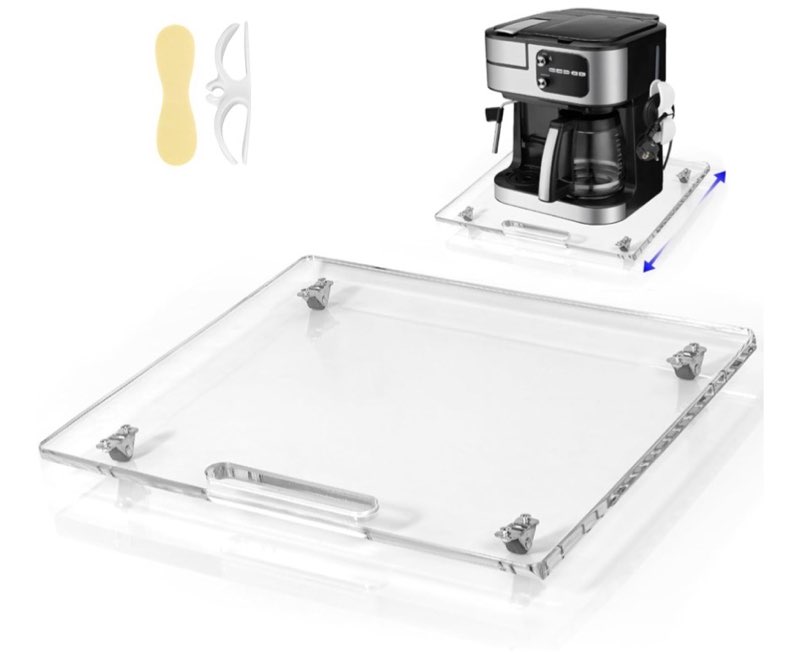 Baemin Acrylic Appliance Slider with Rubber Wheels, Sliding Tray for Heavy Kitchen Appliances, Coffe