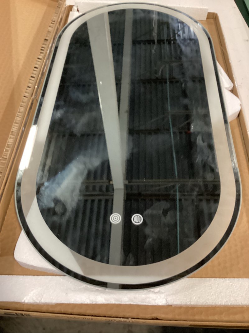 Condition photo showing As Is for 16 * 32 led bathroom mirror with lights, anti-fog, dimmable, lighted bathroom vanity mirror for wall, ul-certified