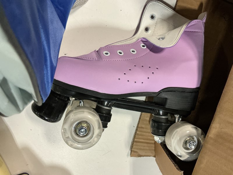 Condition photo showing Good Condition for womens roller skates classic high-top double-row leather adult roller skates outdoor four wheel double skates for girls unisex purple flash 41=us:8.5