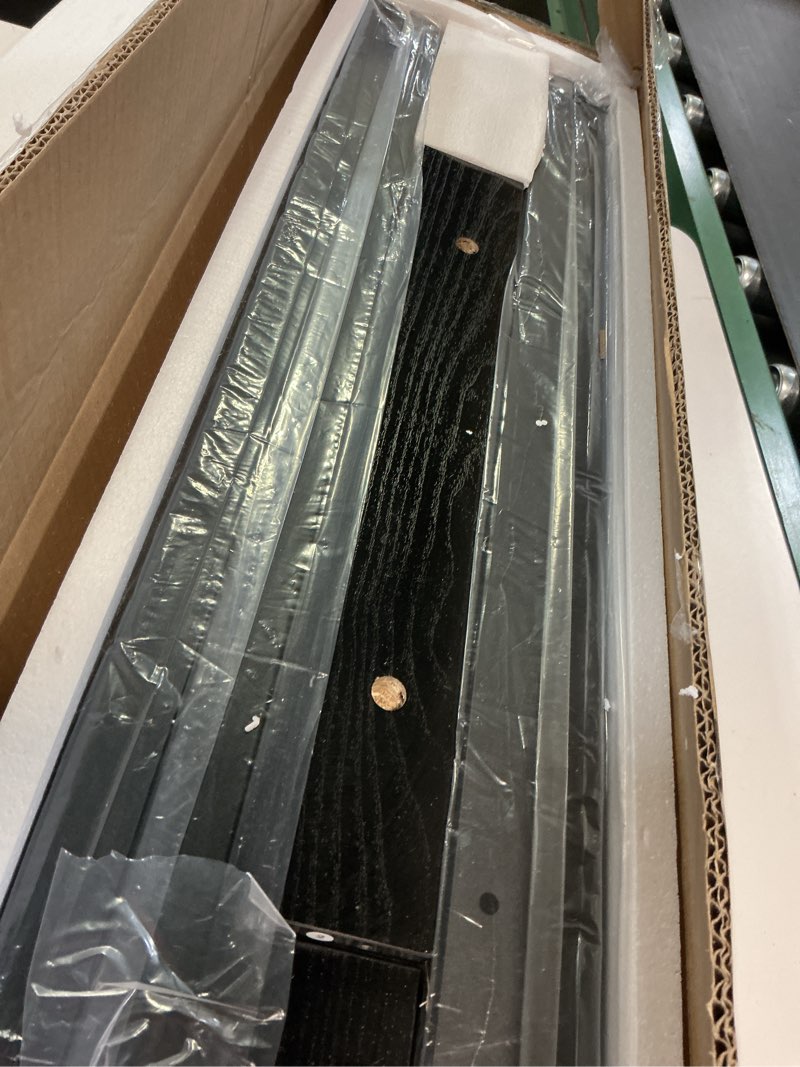 Condition photo showing Good Condition for small console table with shelf little narrow entryway table skinny thin high tall display stand for entry hall hallway, foyer, as eextension for long behind couch sofa table / kitchen countertop black