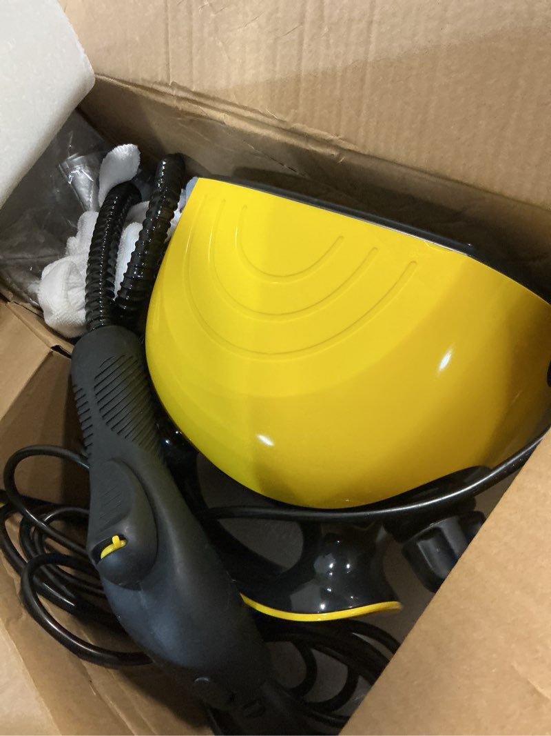 Condition photo showing Good Condition for steam cleaner, steam cleaner for home, handheld steamer for cleaning with 21 accessories, 248 °f high temperature, suitable for grout, floor. sofas, upholstery, yellow