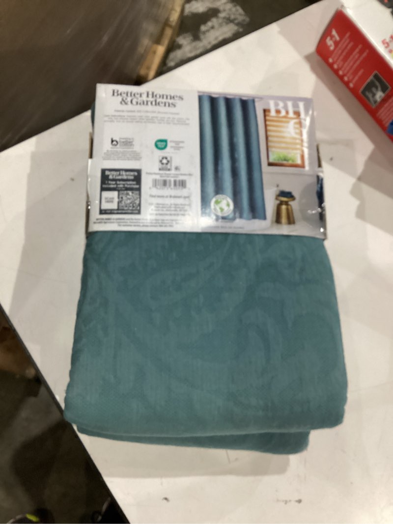 Condition photo showing New/Like New for better homes & gardens, paisley matelasse shower curtain, nimbus blue, bci cotton, recycled polyester, 72 w x 72 l, 1 piece, adult