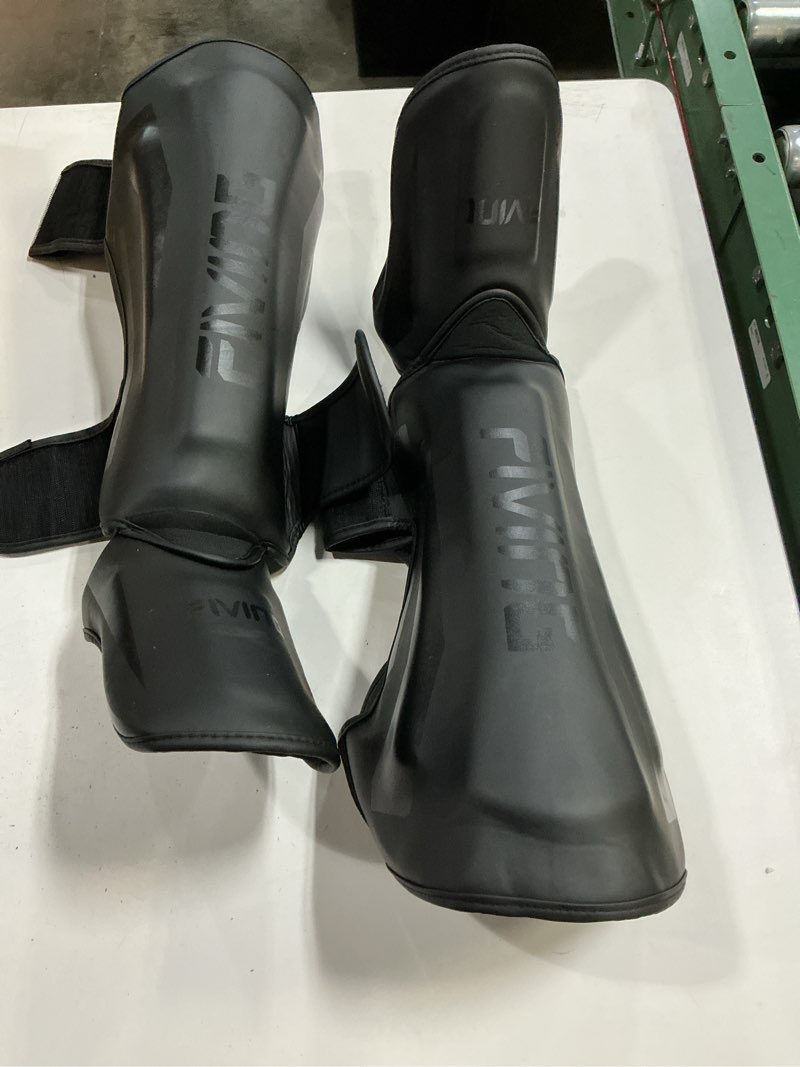 Condition photo showing Good Condition for fiving mma martial arts shin guards – padded, adjustable muay thai leg guards with instep protection for kickboxing/mma training and sparring – durable, professional mma equipment black medium