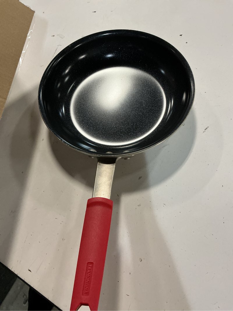 Condition photo showing As Is for tramontina professional 10-inch ceramic non stick frying pan, heavy-gauge aluminum skillet with ceramic nonstick coating, dishwasher and oven safe, black ceramic black 10 inch