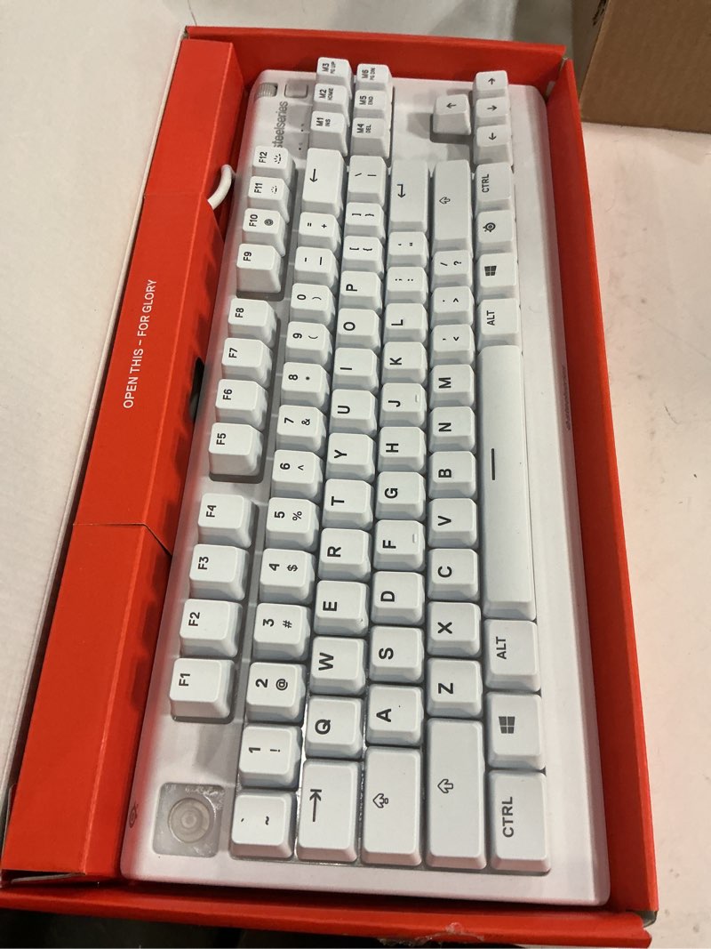 Condition photo showing As Is for SteelSeries Apex 3 TKL White RGB Gaming Keyboard — Tenkeyless Compact Form Factor — 8-Zone RGB Illumination — Water and Dust Resistant — Whisper-Quiet Gaming Switch White Apex 3 TKL Whisper Quiet – Tactile & Silent