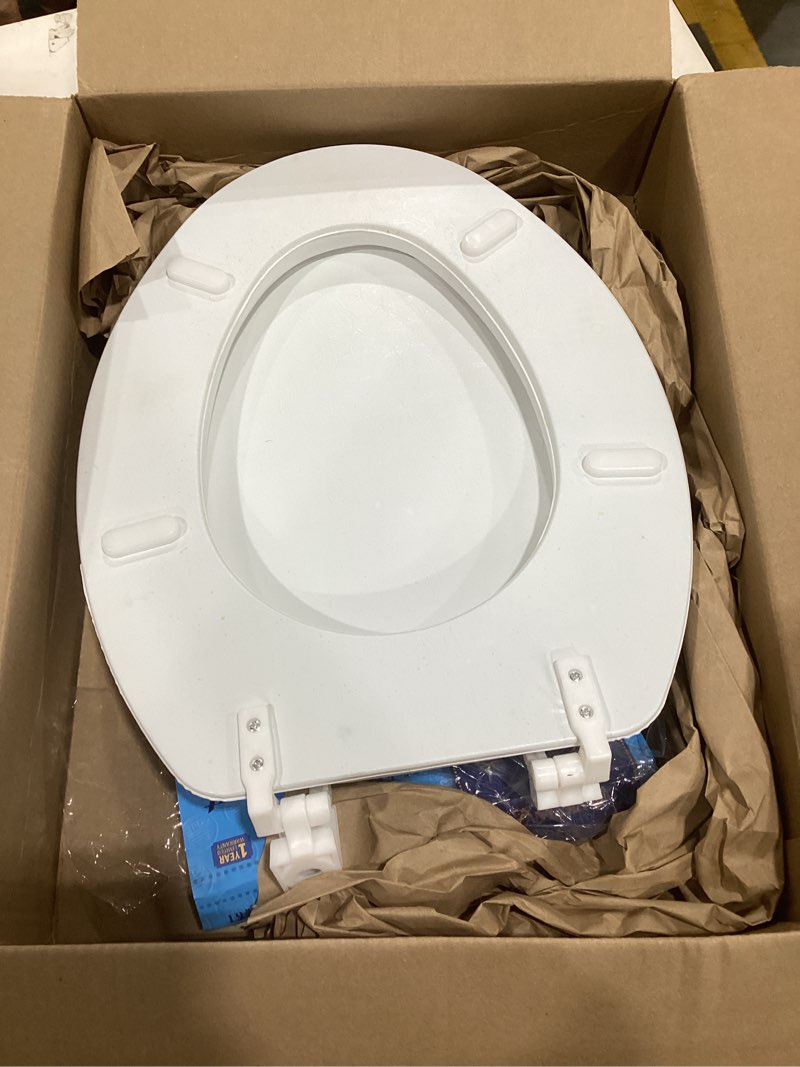 Condition photo showing Good Condition for soft elongated vinyl toilet seat, white - 19 inch soft vinyl cover with comfort foam cushioning - fits all elongated size fixtures - easy to install fantasia by achim home decor