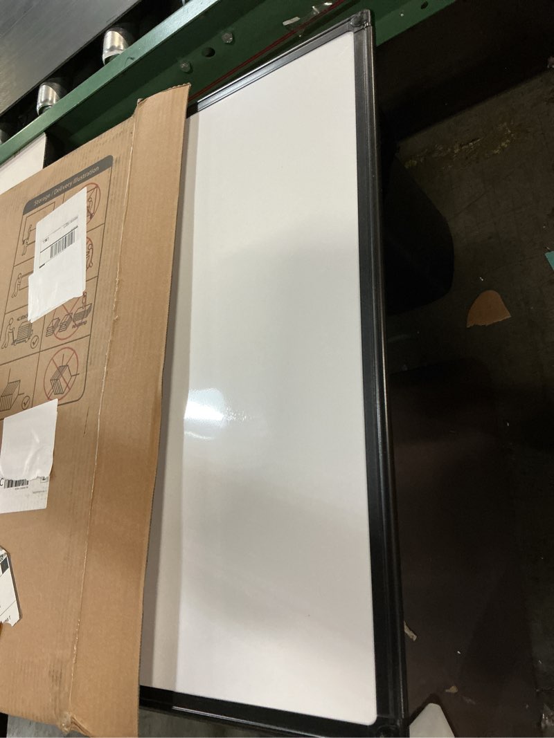 Condition photo showing New/Like New for vusign magnetic white board dry erase 36" x 24" with 1 dry-erase eraser, 2 multicolor marker, 4 magnetic pins, black reinforced aluminum frame for office, home, school black-1pcs 36"w x 24"h
