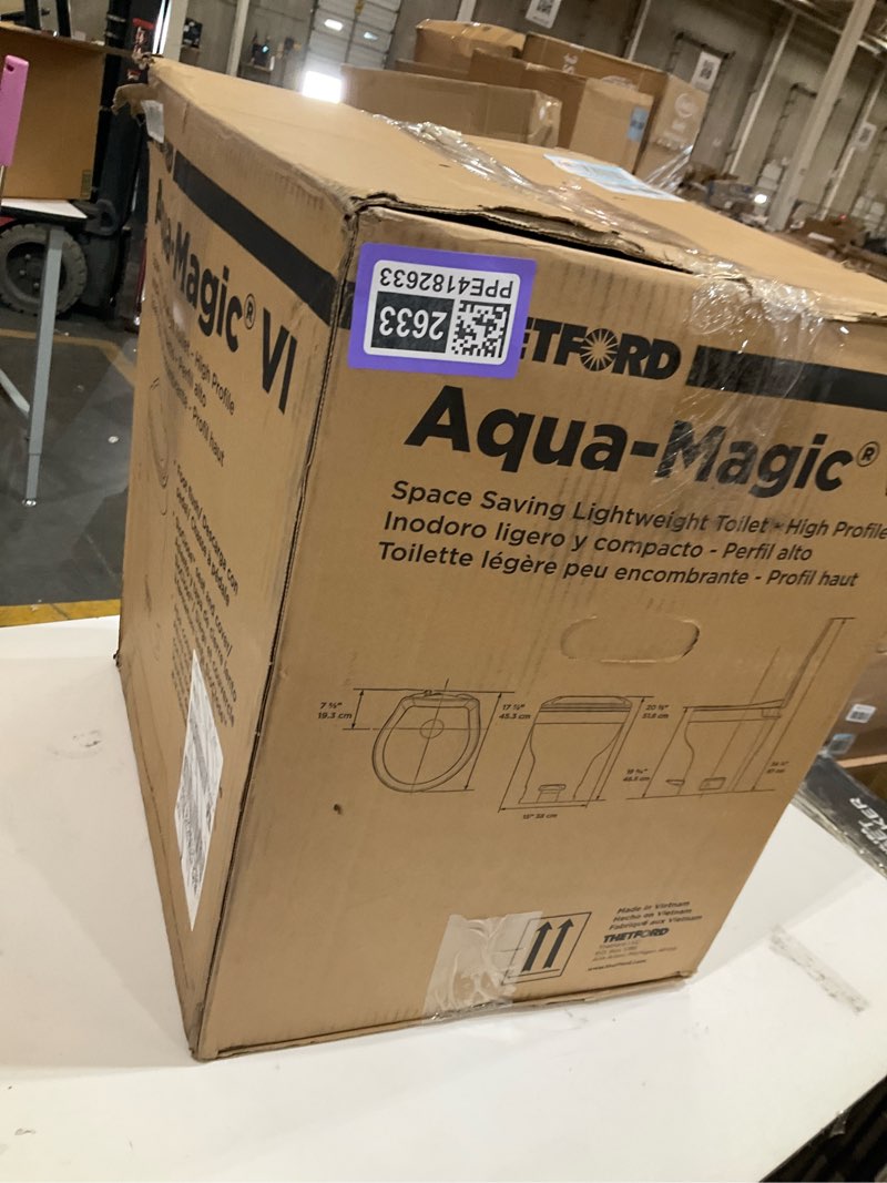 Condition photo showing As Is for thetford aqua magic bravura rv toilet - high profile - plastic white color 31084