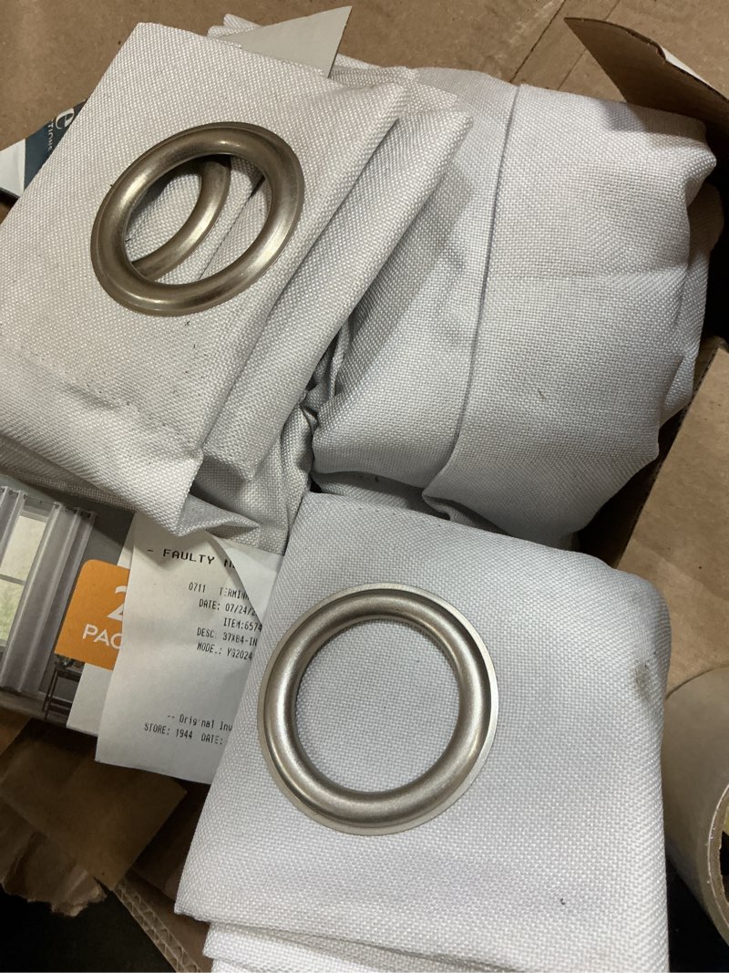 Condition photo showing As Is for (2 pack )style selections 84-in brilliant white room darkening grommet curtain panel pair