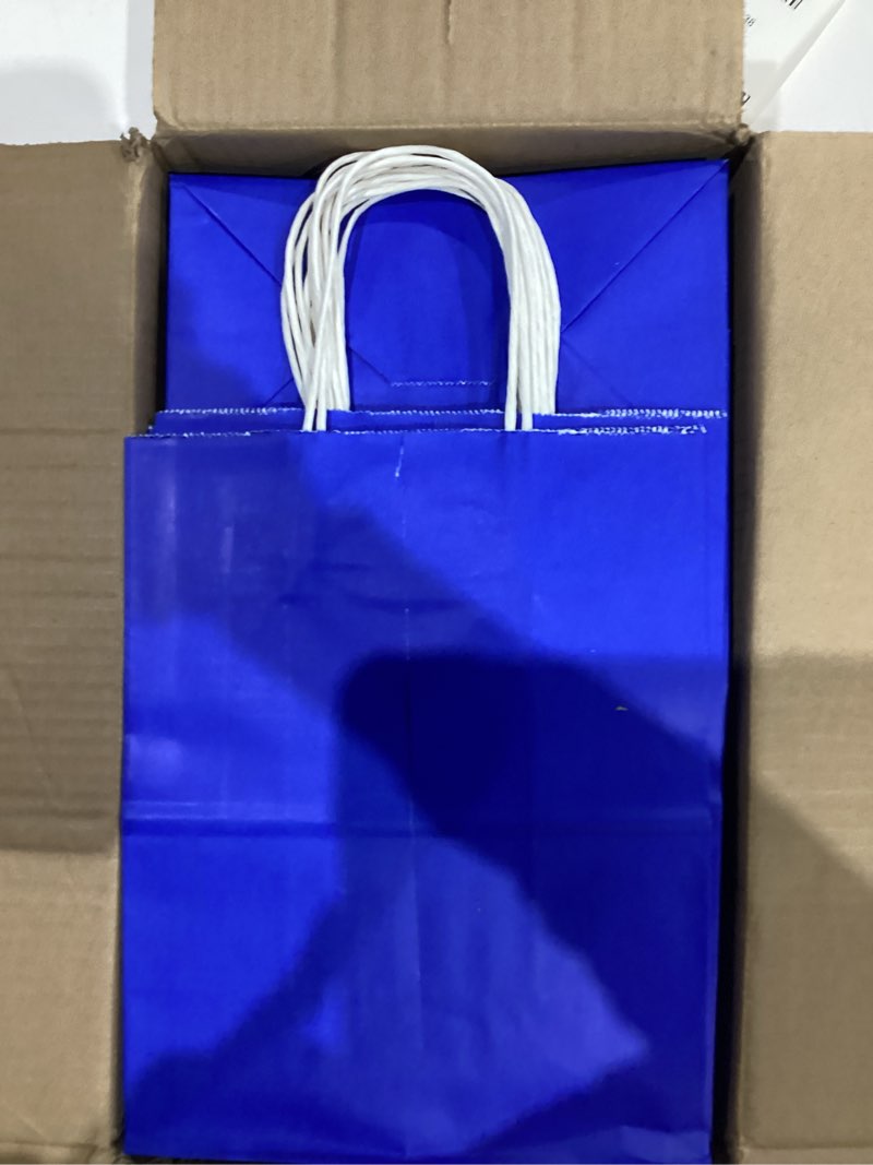 Condition photo showing New/Like New for Toovip 100 Pack 8x4.75x10 Inch Medium Royal Blue Kraft Paper Bags with Handles Bulk, Gift Wrap Bags for Favor Grocery Retail Party Birthday Shopping Business Goody Craft Merchandise Take Out sacks