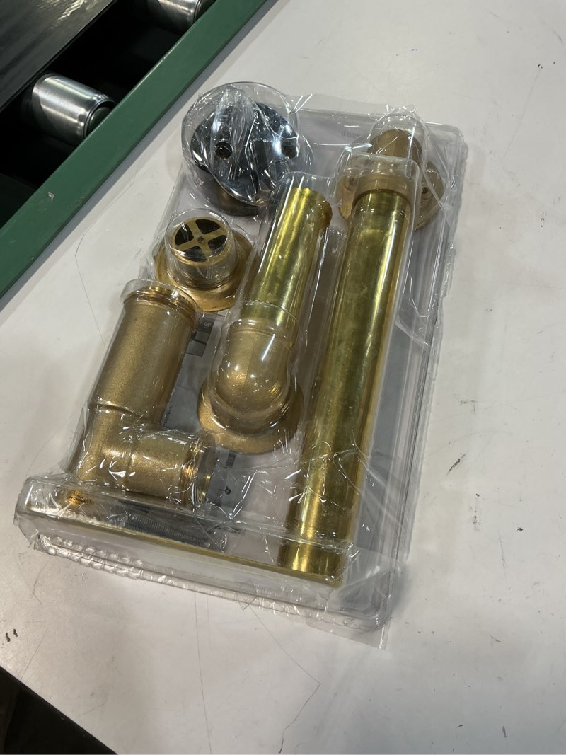 Condition photo showing As Is for keeney 1-1/2 in. d chrome brass triplever bath drain