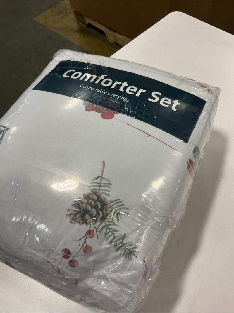 Condition photo showing New/Like New for DJY Christmas Comforter Set King Size Red Cardinal Bird Poinsettia 7 Pieces Bed in a Bag Rustic Checkered Pattern Christmas Bedding Set, Soft Microfiber Festive Winter Holiday Comforter (104''x90'') Cardinal Bird King