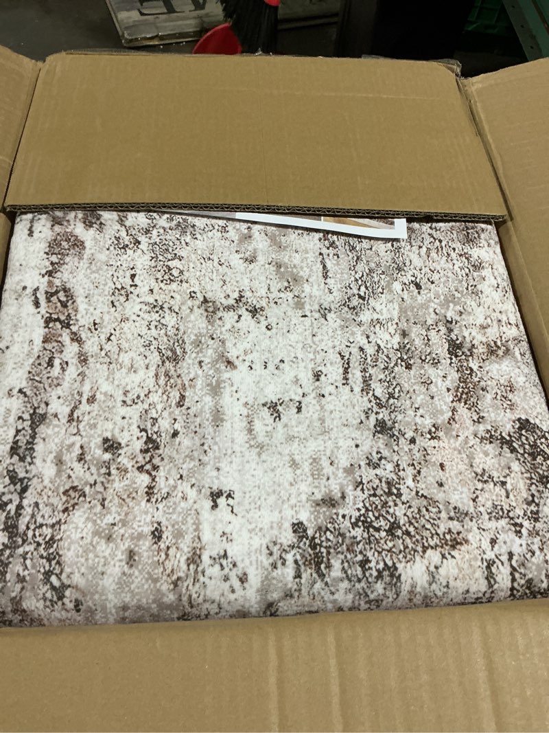 Condition photo showing As Is for 8x10 area rugs - washable rug for living room, ultra-thin abstract rug, indoor non-slip rug for bedroom, stain resistant large area rug, super soft low pile rugs, brown brown 8' x 10' (rectangular)