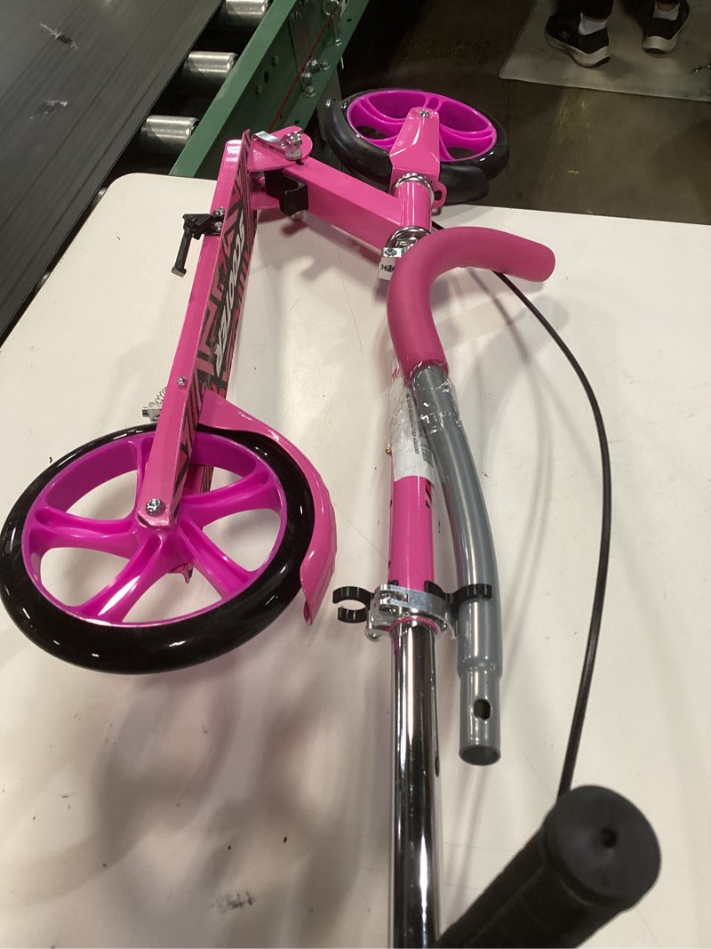 Condition photo showing New/Like New for scooters for kids 8-12, teens & adults - lightweight, foldable, 8-inch big wheels, hand brake & bell, 4 adjustable height levels, 240 lbs max load, perfect for school, campus and park rides pink