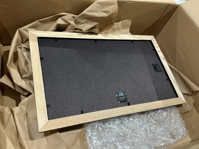 Condition photo showing As Is for 8x10 picture frame, with real glass, black woodgrain, 1 pack