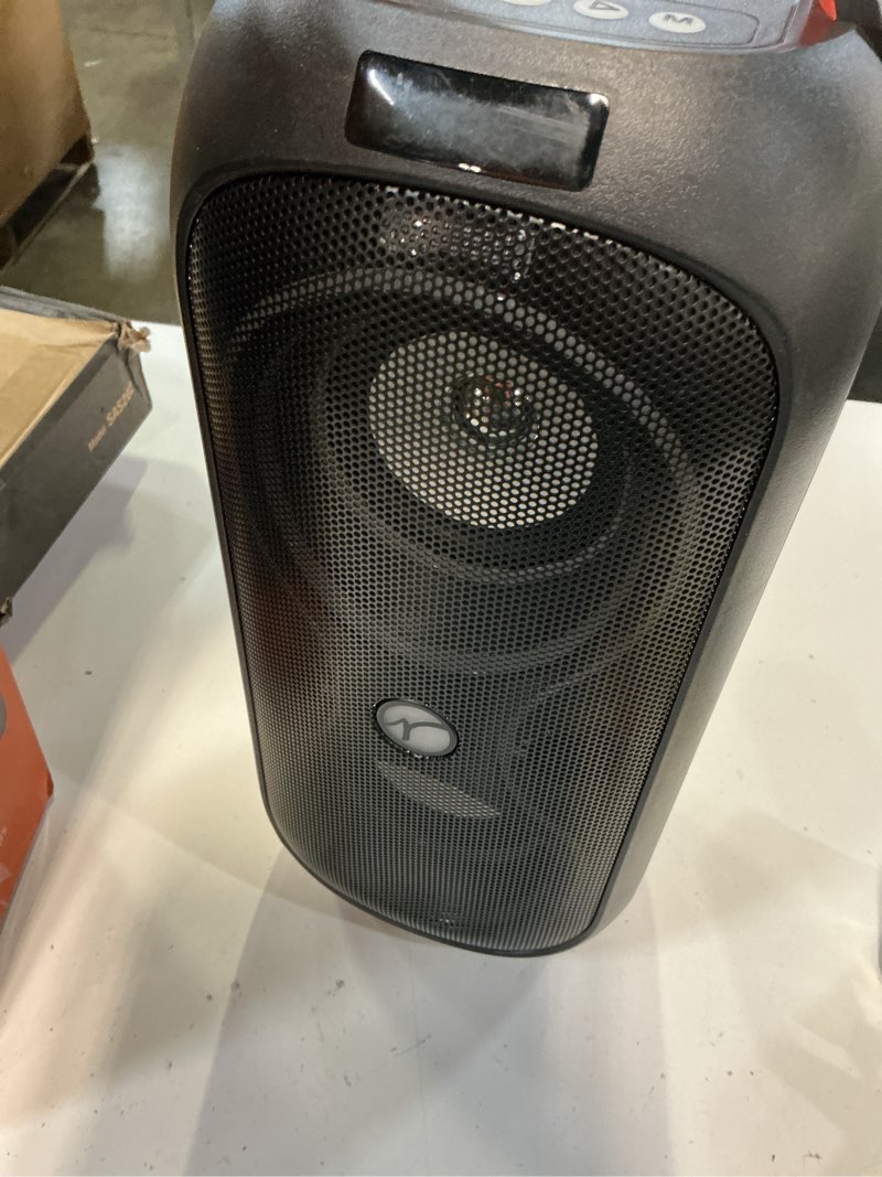 Condition photo showing Good Condition for party bluetooth speaker with dual 4" woofers, 60w peak power, 12h playtime, dynamic led lights, tws, fm, aux, usb, mic input, portable rechargeable speaker for indoor & outdoor events -updated version