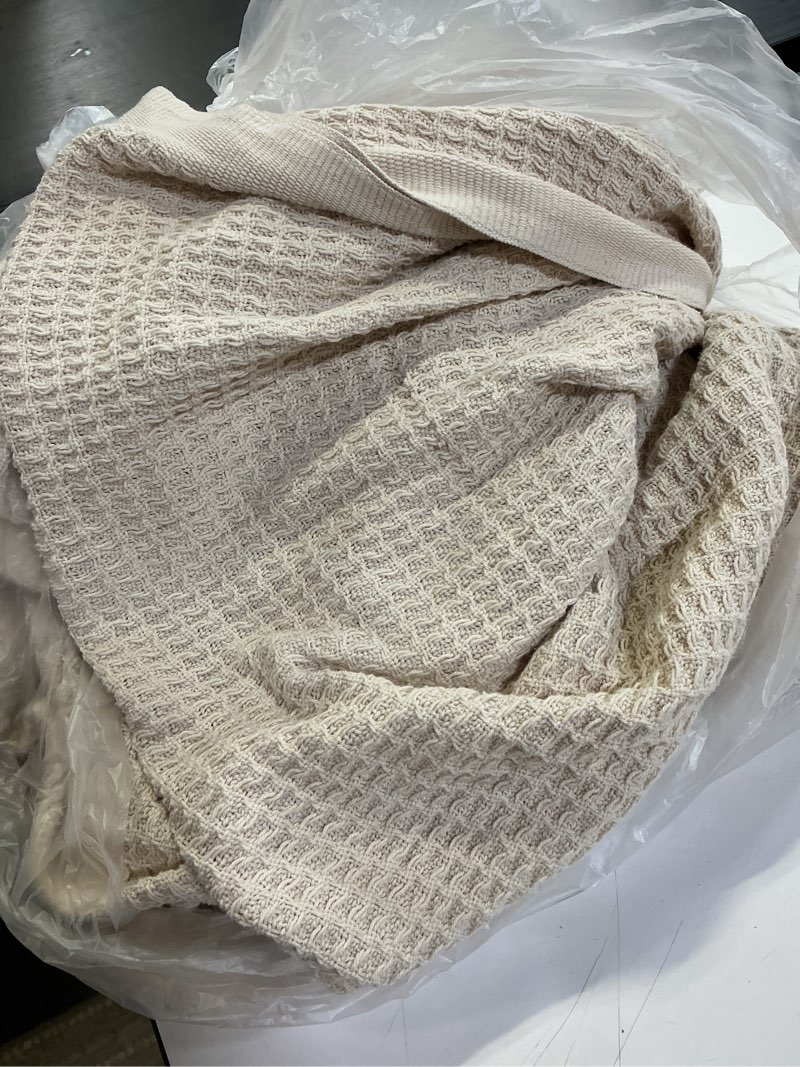 Condition photo showing As Is for Home Waffle Throw Blanket for Couch, Soft Cozy Chenille Knit Blanket