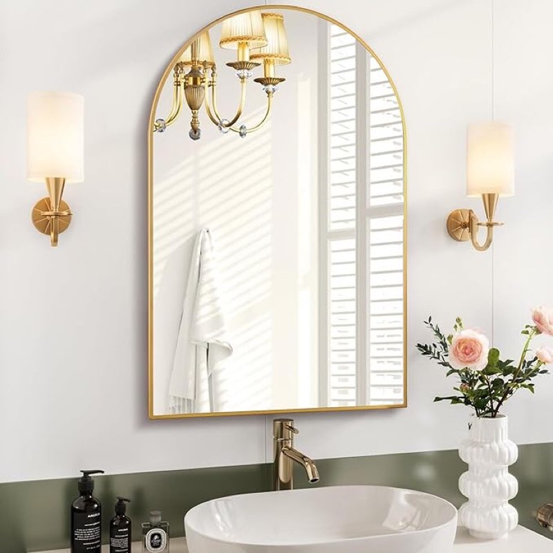 Black Arched Bathroom Mirror 24x36 Inch, Wooden Framed Wall Mirrors with Tempered Glass for Bathroom, Bedroom or Entryway