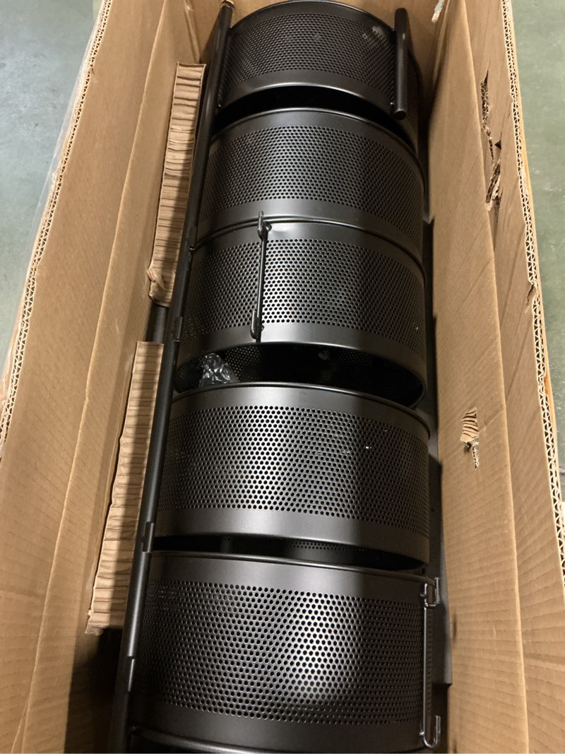 Condition photo showing As Is for JAQ Rotating Fruit Basket, 5-Tier Metal Sturdy Kitchen Storage Rack Shelf Carts No Assembly on Rolling Wheels for Fruit Vegetable Grocery Corns Potato Onion (5-Tier, Black) 5-tier/ Black-upgrade