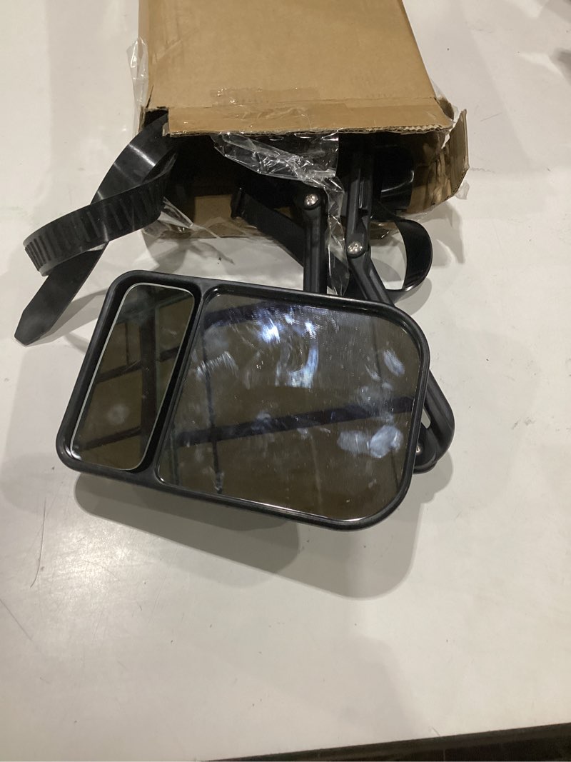Condition photo showing As Is for black car towing mirror clip on side extension towing mirror 360 degree rotation adjustable dual view tow for car truck auto caravan(2 pcs)