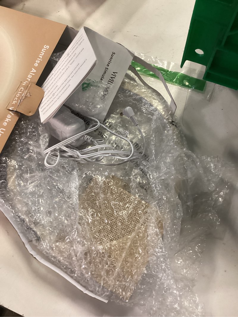 Condition photo showing Good Condition for Vivilumens Sunrise Alarm Clock Sound Machine Nightlight, Gradual Wake Up Light, Digital Dimmable Clock, 10 White Noise Sleep Sounds, Snooze, Dual Clocks for Heavy Sleeper Adult, Decor Gifts for Women New Wood Grain