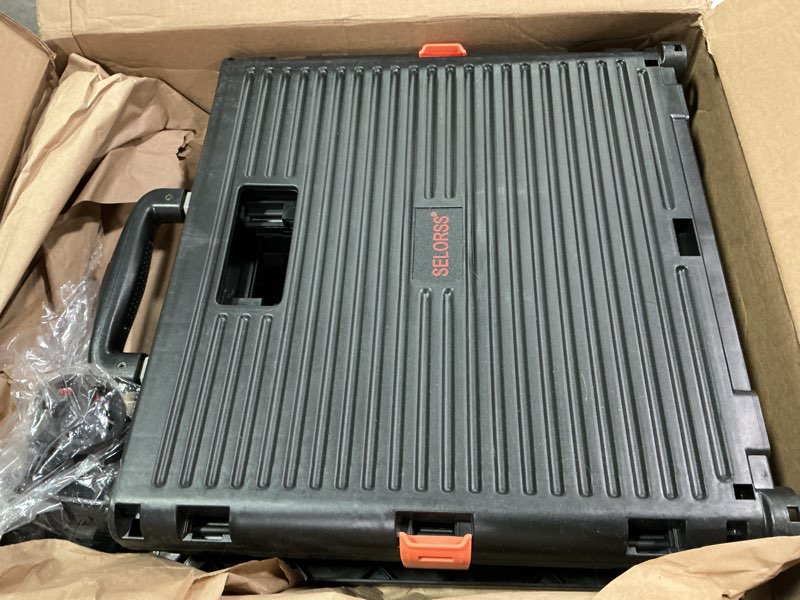 Condition photo showing As Is for FELICON SELORSS Foldable Utility Cart Folding Portable Rolling Crate Handcart with Durable Heavy Duty Plastic Telescoping Handle Collapsible 4 Rotate Wheels for Travel Shop Move Luggage Office(Black) Black BY06-4 Double Wheels