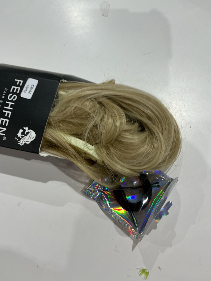 Condition photo showing Good Condition for feshfen claw clip short ponytail extensions - diy bendable metals fluffy messy bun hair piece straight synthetic hairpieces ponytail extension for women, mix blonde