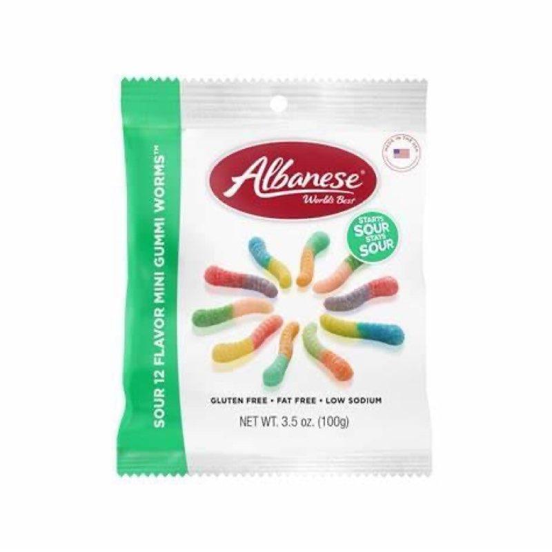 (Best by 27/2026) 12 ct SOUR MINI NEON GUMMI WORMS 12 FLAV