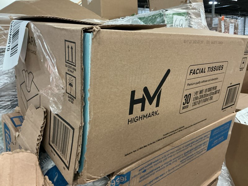 Condition photo showing New/Like New for highmark 2-ply facial tissue, flat box, white, 100 tissues per box, case of 30 boxes