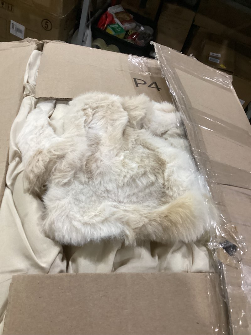 Condition photo showing As Is for wonderful 3 pieces fluffy faux rabbit fur bubble comforter set queen size, tie-dyeing beige plush fuzzy bedding set, warm soft bubble comforter bedding set for winter tie dye-beige queen