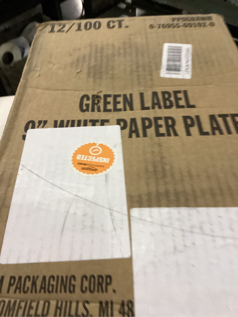 Condition photo showing New/Like New for AJM Packaging - AJMPP9GRAWH Corporation PP9GRAWH Paper Plates, 9" Diameter, White, 12 Packs of 100 (Case of 1200)