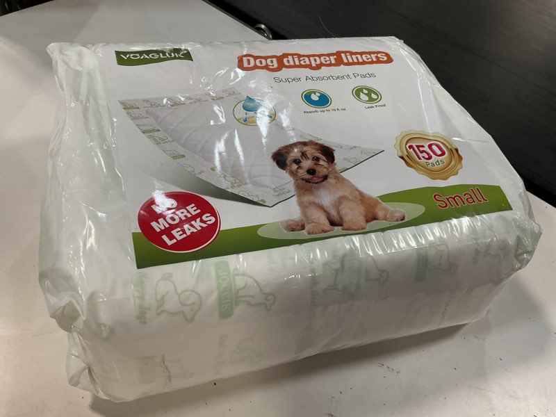 Condition photo showing New/Like New for dog diaper liners for male and female dogs, 150ct, super absorbent disposable dog diapers booster pads fit most pet belly bands and wraps (regular) regular (150 count)