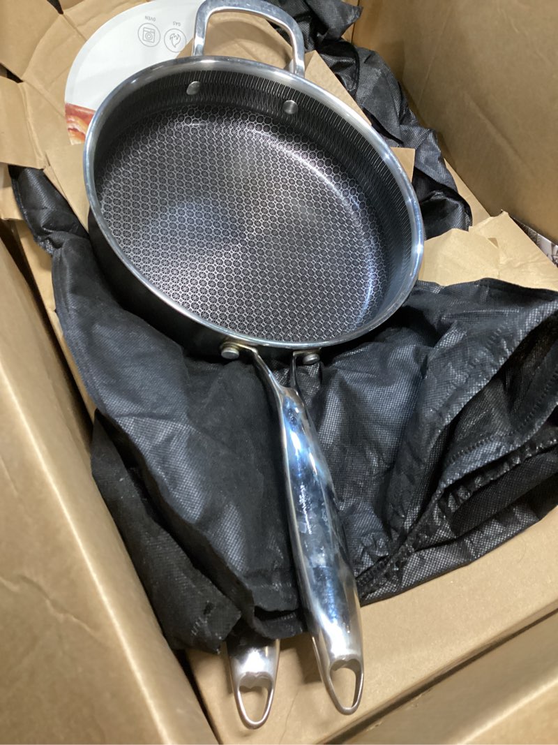 Condition photo showing As Is for Nonstick Frying Pans with Lid,8/10/12 inch Stainless Steel Skillet Set with Honeycomb Surface, Induction Compatible, Oven & Dishwasher Safe, PFAS-Free Cookware Sets (Frying Pan 6PCS) 6 Piece Set (8/10/12 inch)