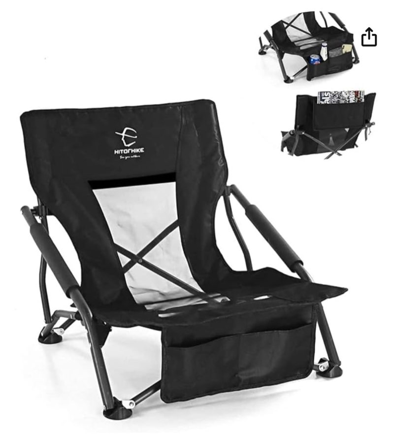 HITORHIKE Low Sling Beach Camping Concert Folding Chair with Armrests and Breathable Nylon Mesh Back Compact and Sturdy Chair