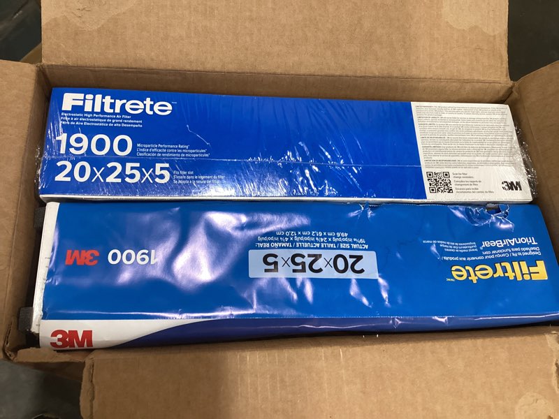Condition photo showing Good Condition for filtrete 20x25x5 ac furnace air filter, merv 13, mpr 1900, premium allergen, bacteria & virus filter, electrostatic air cleaning filter, 2-pack (actual size 19.56 x 24.13 x 4.75 in) 20x25x5 (standard)