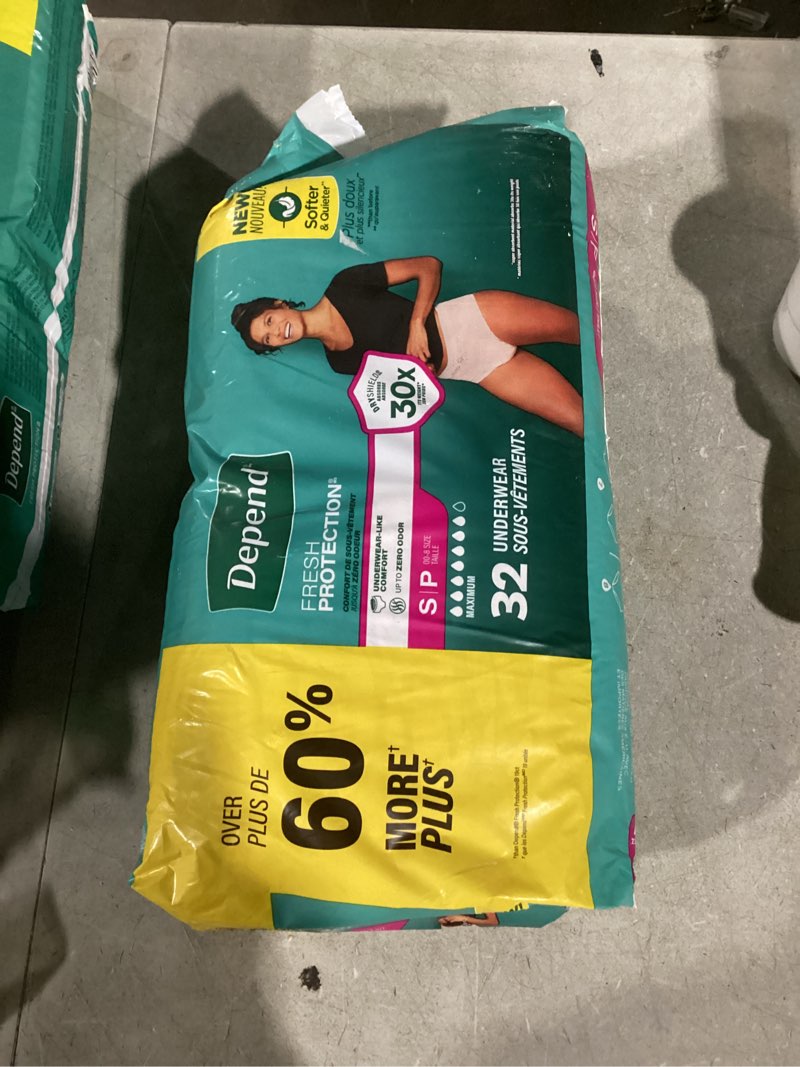 Condition photo showing New/Like New for depend fresh protection adult diapers, incontinence & postpartum bladder leak underwear for women, disposable, maximum, small, blush, 32 count, packaging may vary small 32