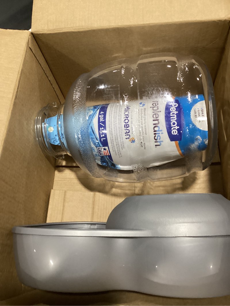 Condition photo showing Good Condition for Petmate Replendish Gravity Waterer with Microban for Cats and Dogs, 4 Gallons,Silver, Made in USA Grey 4 GAL