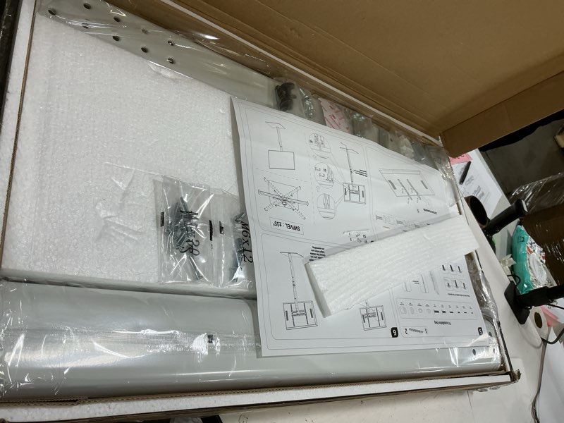Condition photo showing As Is for ((Broken glass))AX WABER Universal Floor TV Stand with Mount 70 Degree Swivel 9 Level Height Adjustable and Space Saving Design for Most 27 to 65 inch LCD, LED OLED TVs, Perfect for Corner & Bedroom White AX1006TW White Floor TV Stand