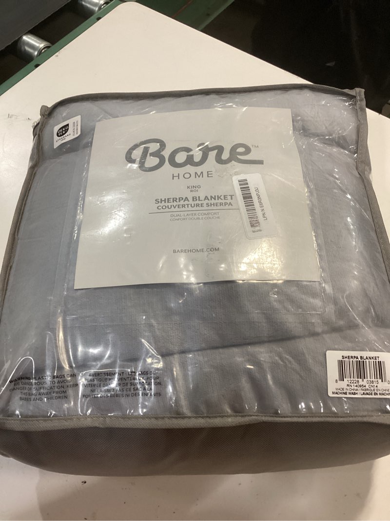Condition photo showing Good Condition for bare home sherpa fleece blanket - king size - blanket for bed, sofa, and couch - warm & lightweight - fluffy & soft - reversible (king, grey) king 05 - grey