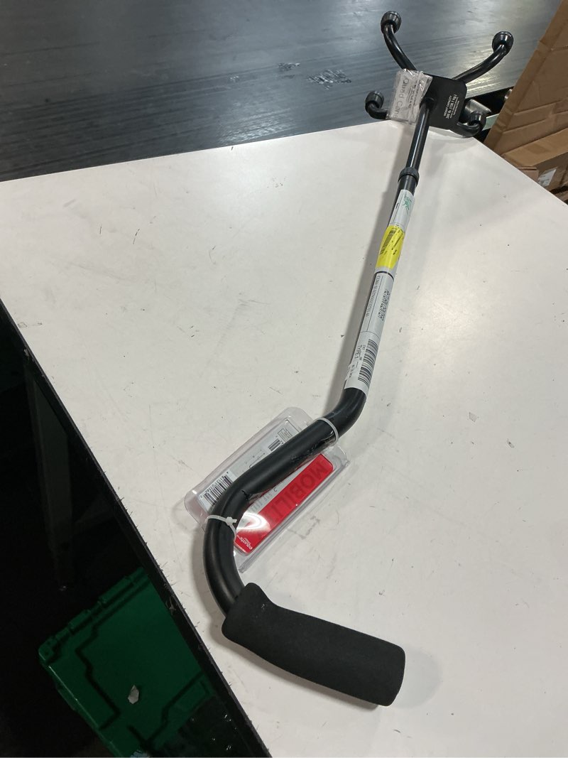 Condition photo showing As Is for equate quad cane with small base  adjustable height quad cane and walking stick with small base  holds up to 300 pounds  black  universal