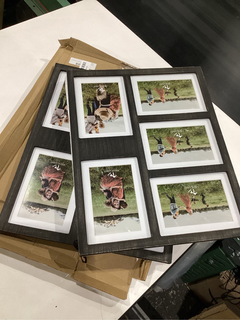Condition photo showing New/Like New for glm 4x6 or 5x7 collage picture frames for wall, holds 5 photos with glass & mat, 5x7 picture frame collage, 2-pack (black) 2 pack black - rustic