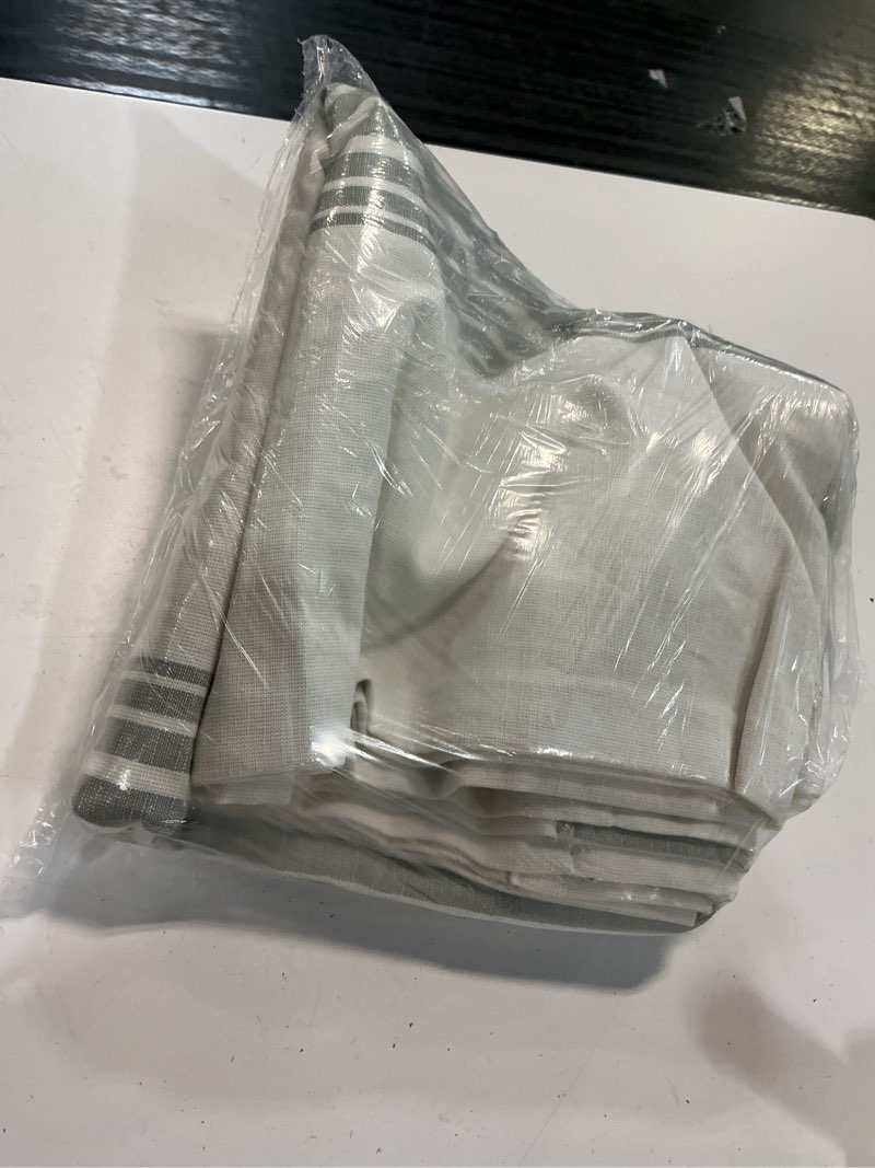Condition photo showing Good Condition for coastal stripe linen cotton true blackout curtain - single panel, 48x96, ivory/sage green (1 panel )