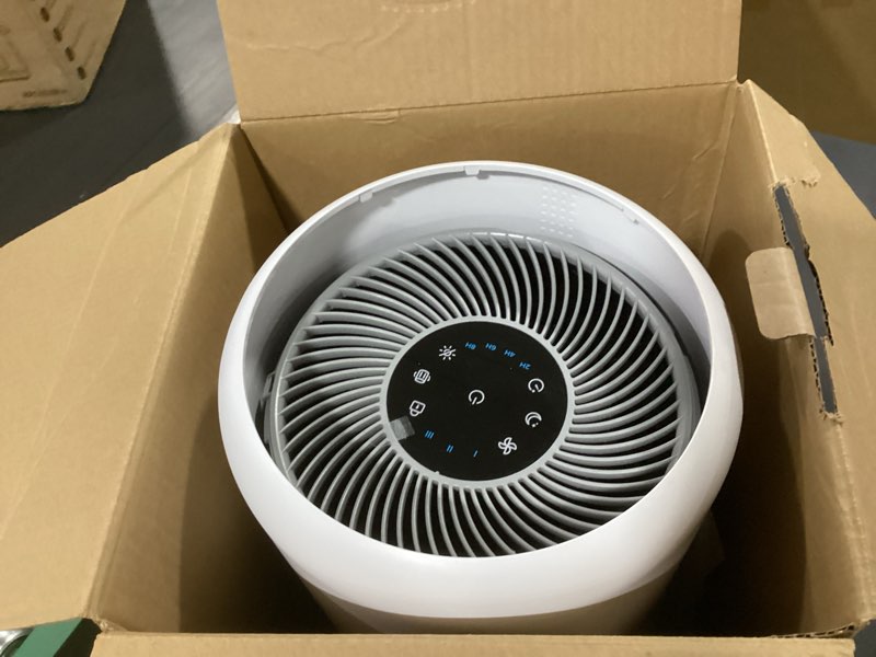 Condition photo showing As Is for levoit air purifier for home allergies pet hair in bedroom, covers up to 1073 ft² by 56w high torque motor, aham verifide, 3-in-1 filter with hepa sleep mode, remove dust smoke odor, core300-p, white