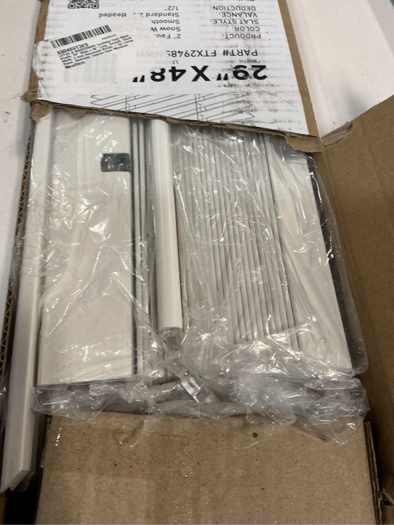 Condition photo showing Good Condition for lotus & windoware cordless faux wood blinds, 29" wide x 48" long, smooth, snow white, 2 inch horizontal blinds – for living room, bedroom, interior door windows snow white 29"w x 48"h